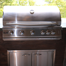 View of a stainless steel propane gas grill